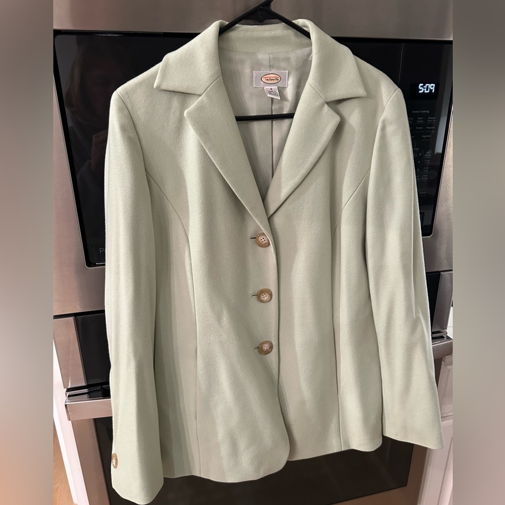 Talbots Women's Light‎ Green Wool Cashmere Blend Blazer Jacket 8 Pockets Lined